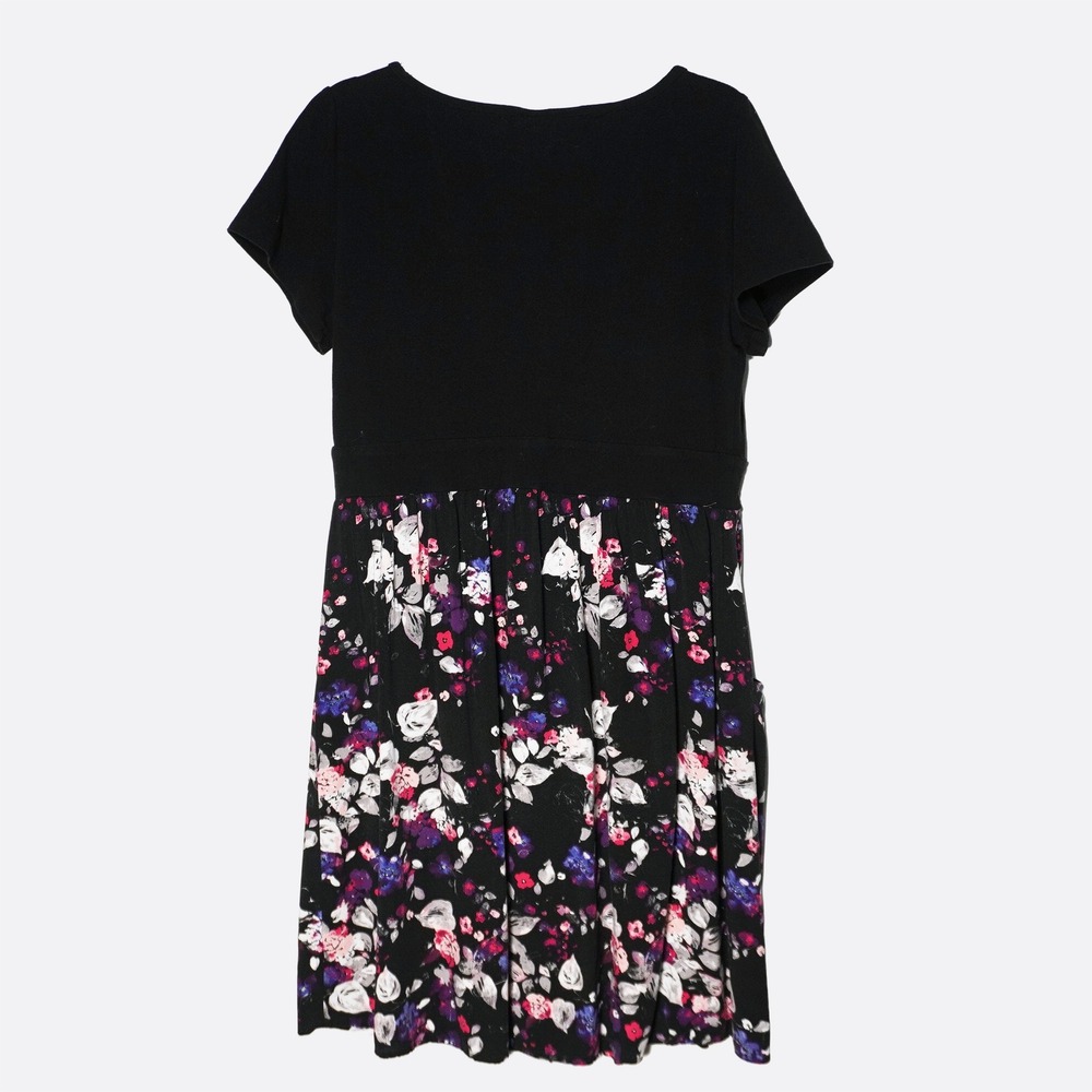 Torrid Skater Dress Black XL 1X 14 16 Floral Jersey Knit Empire Waist Pockets - Picture 3 of 8
